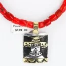 12kt Gold Filled and .925 Sterling Silver HANDMADE KACHINA Navajo Turquoise and Coral Native American Necklace 371105091230