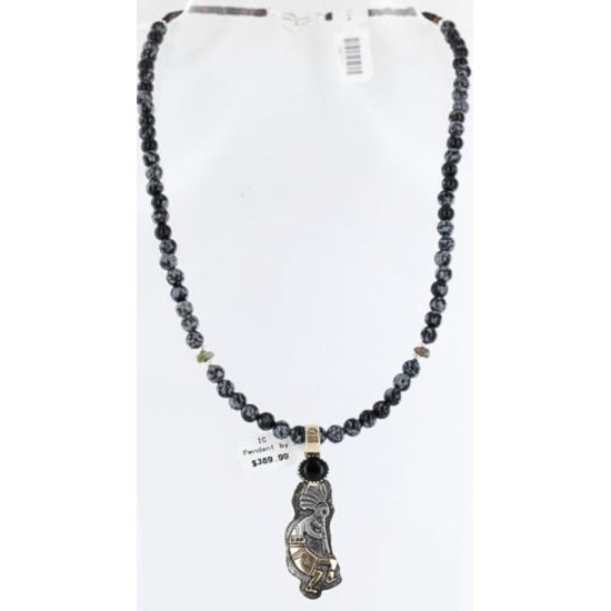 12kt Gold Filled and .925 Sterling Silver Handmade KOKOPELI Certified Authentic Navajo Turquoise and Black Onyx Native American Necklace 371003530121
