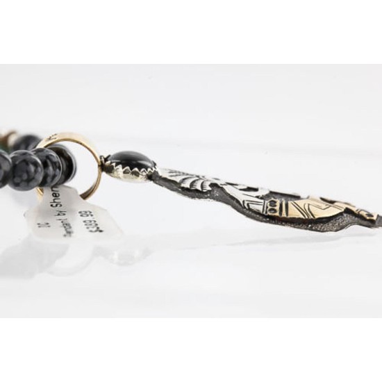 12kt Gold Filled and .925 Sterling Silver Handmade KOKOPELI Certified Authentic Navajo Turquoise and Black Onyx Native American Necklace 371003530121