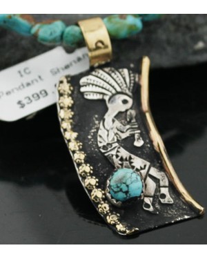 12kt Gold Filled and .925 Sterling Silver Handmade KOKOPELI Certified Authentic Navajo Turquoise Native American Necklace 370970755896