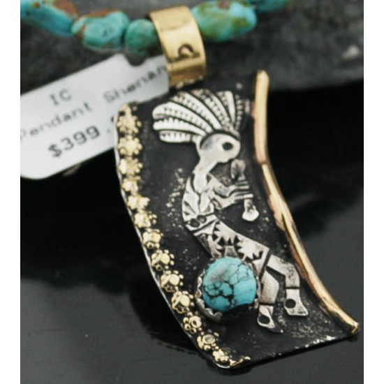 12kt Gold Filled and .925 Sterling Silver Handmade KOKOPELI Certified Authentic Navajo Turquoise Native American Necklace 370970755896