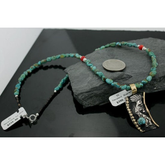 12kt Gold Filled and .925 Sterling Silver Handmade KOKOPELI Certified Authentic Navajo Turquoise Native American Necklace 370970755896
