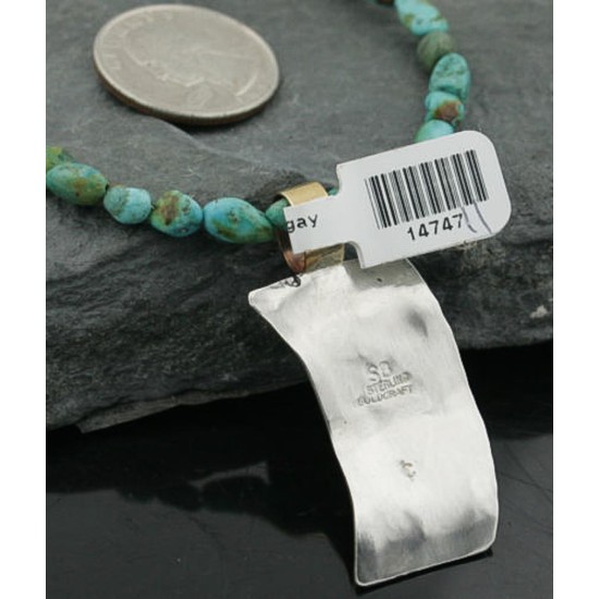 12kt Gold Filled and .925 Sterling Silver Handmade KOKOPELI Certified Authentic Navajo Turquoise Native American Necklace 370970755896