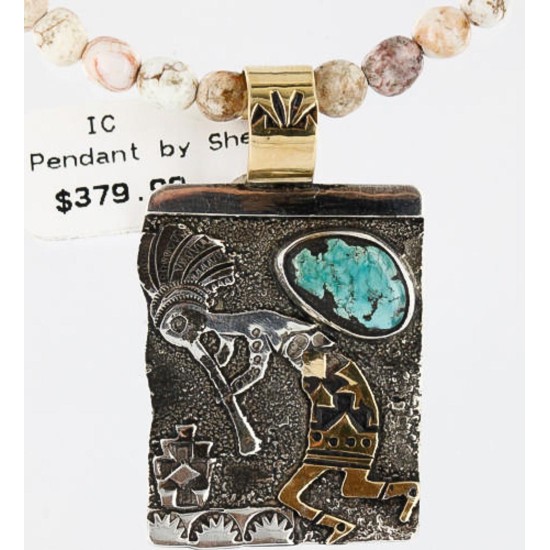 12kt Gold Filled and .925 Sterling Silver Handmade KOKOPELI Certified Authentic Navajo Turquoise Native American Necklace 371007373529
