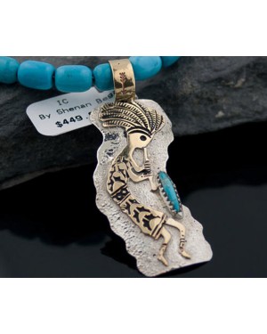 12kt Gold Filled and .925 Sterling Silver Handmade KOKOPELI Certified Authentic Navajo Turquoise Native American Necklace 390648379820