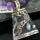 12kt Gold Filled and .925 Sterling Silver Handmade KOKOPELI Certified Authentic Navajo Turquoise Native American Necklace 390666113658