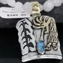 12kt Gold Filled and .925 Sterling Silver Handmade KOKOPELI Navajo Turquoise Native American Necklace 390741155181