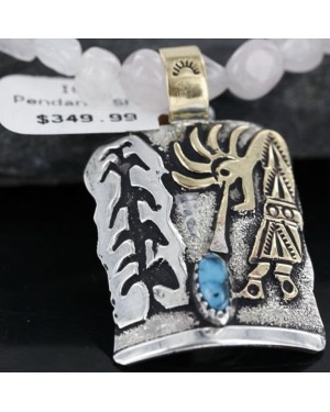 12kt Gold Filled and .925 Sterling Silver Handmade KOKOPELI Certified Authentic Navajo Turquoise Native American Necklace 390741155181