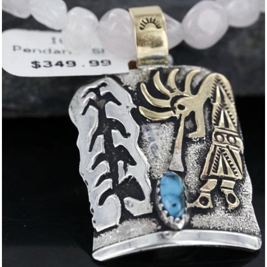 12kt Gold Filled and .925 Sterling Silver Handmade KOKOPELI Certified Authentic Navajo Turquoise Native American Necklace 390741155181