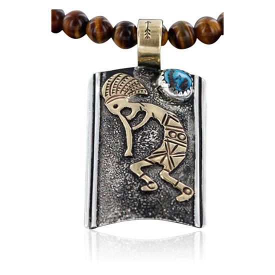 12kt Gold Filled and .925 Sterling Silver Handmade KOKOPELI Certified Authentic Navajo Turquoise Native American Necklace 390743490751