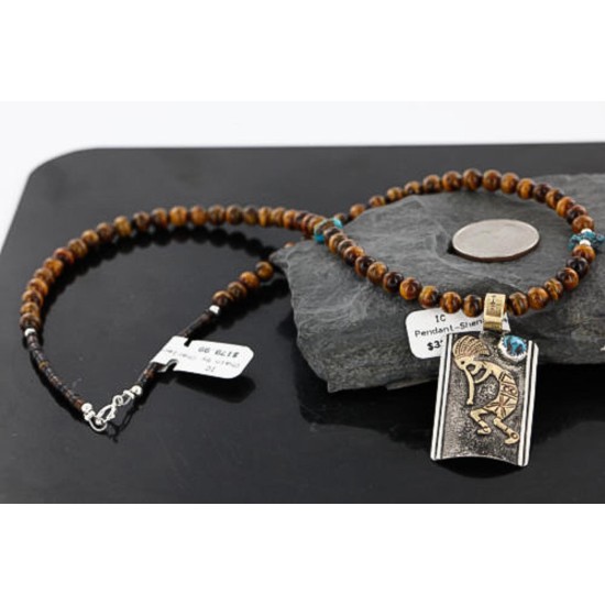 12kt Gold Filled and .925 Sterling Silver Handmade KOKOPELI Certified Authentic Navajo Turquoise Native American Necklace 390743490751