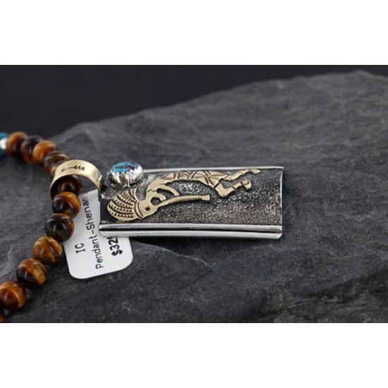 12kt Gold Filled and .925 Sterling Silver Handmade KOKOPELI Certified Authentic Navajo Turquoise Native American Necklace 390743490751