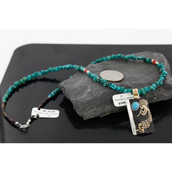 12kt Gold Filled and .925 Sterling Silver Handmade KOKOPELI Certified Authentic Navajo Turquoise Native American Necklace 390746081685