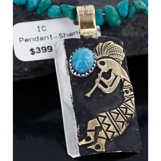 12kt Gold Filled and .925 Sterling Silver Handmade KOKOPELI Certified Authentic Navajo Turquoise Native American Necklace 390746081685