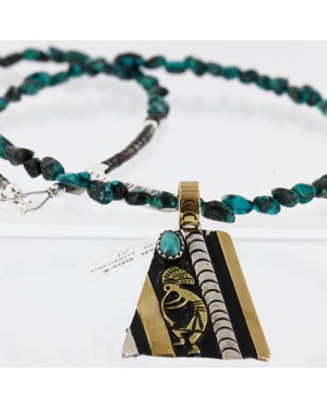 12kt Gold Filled and .925 Sterling Silver Handmade KOKOPELI Certified Authentic Navajo Turquoise Native American Necklace 390752298315