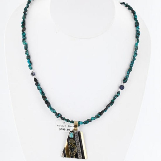 12kt Gold Filled and .925 Sterling Silver Handmade KOKOPELI Certified Authentic Navajo Turquoise Native American Necklace 390752298315