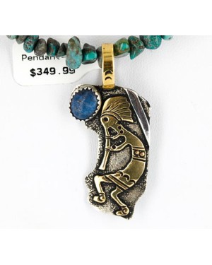 12kt Gold Filled and .925 Sterling Silver Handmade KOKOPELLI Certified Authentic Navajo Lapis Native American Necklace 371051197395
