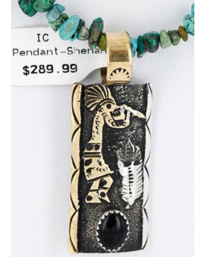 12kt Gold Filled and .925 Sterling Silver Handmade KOKOPELLI Certified Authentic Navajo Turquoise and Black ONYX Native American Necklace 371016967573