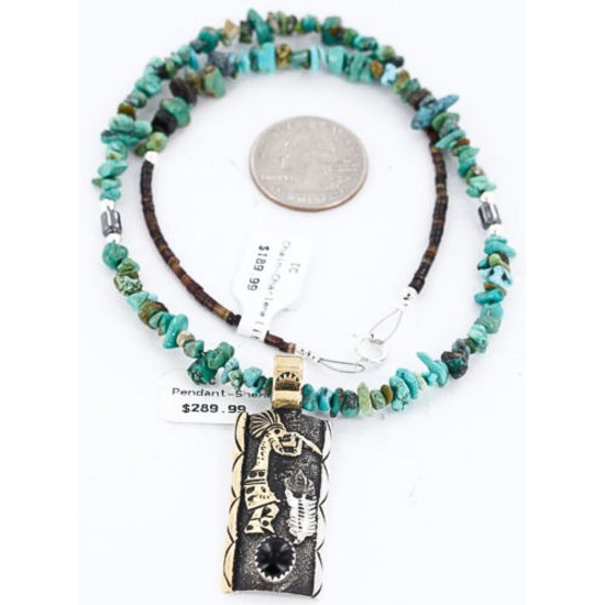 12kt Gold Filled and .925 Sterling Silver Handmade KOKOPELLI Certified Authentic Navajo Turquoise and Black ONYX Native American Necklace 371016967573
