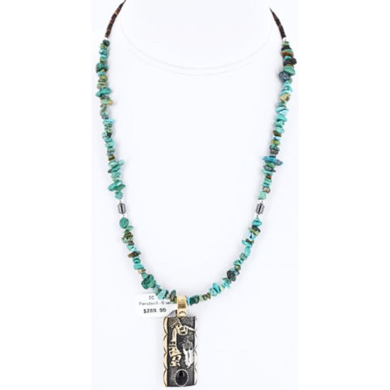 12kt Gold Filled and .925 Sterling Silver Handmade KOKOPELLI Certified Authentic Navajo Turquoise and Black ONYX Native American Necklace 371016967573