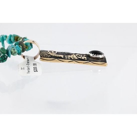 12kt Gold Filled and .925 Sterling Silver Handmade KOKOPELLI Certified Authentic Navajo Turquoise and Black ONYX Native American Necklace 371016967573