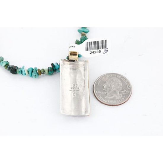 12kt Gold Filled and .925 Sterling Silver Handmade KOKOPELLI Certified Authentic Navajo Turquoise and Black ONYX Native American Necklace 371016967573