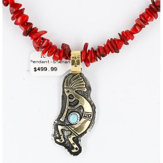 12kt Gold Filled and .925 Sterling Silver HANDMADE KOKOPELLI Certified Authentic Navajo Turquoise and Coral Native American Necklace 371115338102