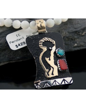 12kt Gold Filled and .925 Sterling Silver Handmade KOKOPELLI Certified Authentic Navajo Turquoise Native American Necklace 370882589618