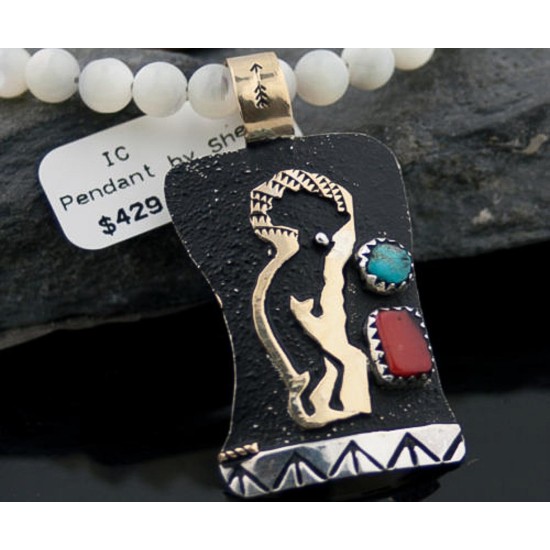 12kt Gold Filled and .925 Sterling Silver Handmade KOKOPELLI Certified Authentic Navajo Turquoise Native American Necklace 370882589618