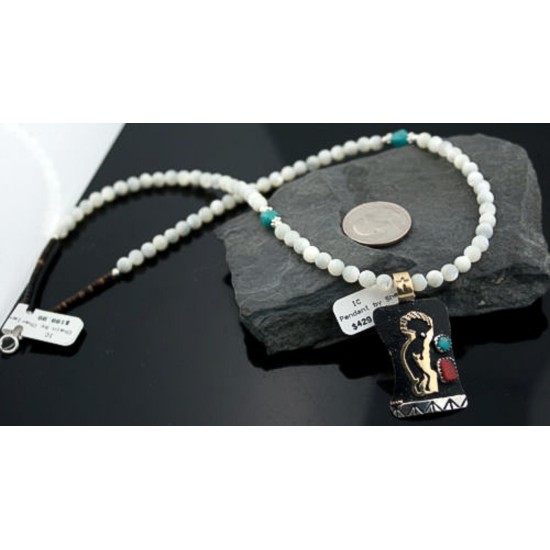 12kt Gold Filled and .925 Sterling Silver Handmade KOKOPELLI Certified Authentic Navajo Turquoise Native American Necklace 370882589618