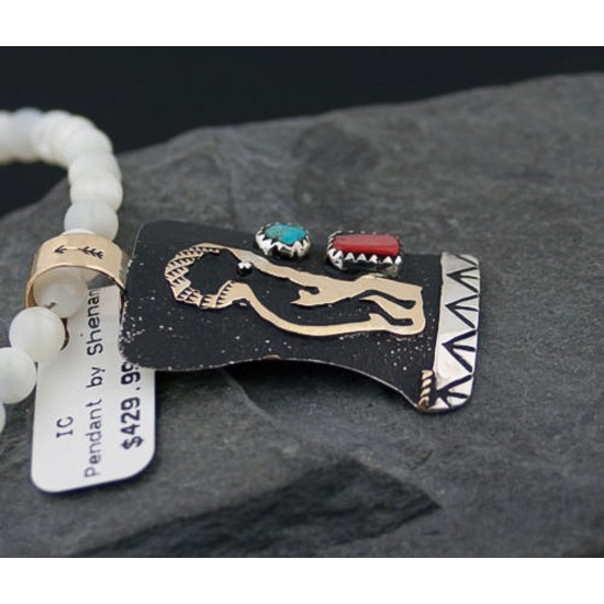 12kt Gold Filled and .925 Sterling Silver Handmade KOKOPELLI Certified Authentic Navajo Turquoise Native American Necklace 370882589618