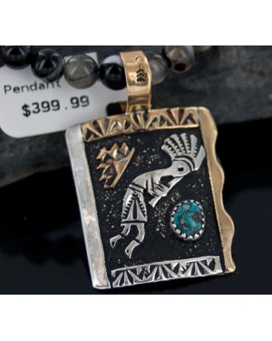 12kt Gold Filled and .925 Sterling Silver Handmade KOKOPELLI Certified Authentic Navajo Turquoise Native American Necklace 370885811699