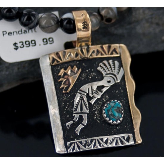 12kt Gold Filled and .925 Sterling Silver Handmade KOKOPELLI Certified Authentic Navajo Turquoise Native American Necklace 370885811699