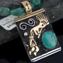 12kt Gold Filled and .925 Sterling Silver Handmade KOKOPELLI Navajo Turquoise Native American Necklace 370888464248