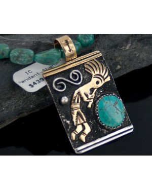 12kt Gold Filled and .925 Sterling Silver Handmade KOKOPELLI Certified Authentic Navajo Turquoise Native American Necklace 370888464248