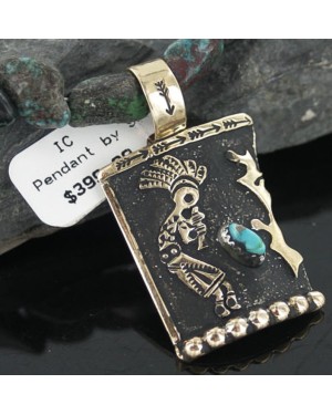 12kt Gold Filled and .925 Sterling Silver Handmade KOKOPELLI Certified Authentic Navajo Turquoise Native American Necklace 370897163907
