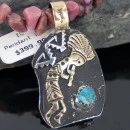 12kt Gold Filled and .925 Sterling Silver Handmade KOKOPELLI Navajo Turquoise Native American Necklace 370897301320
