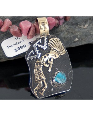 12kt Gold Filled and .925 Sterling Silver Handmade KOKOPELLI Certified Authentic Navajo Turquoise Native American Necklace 370897301320