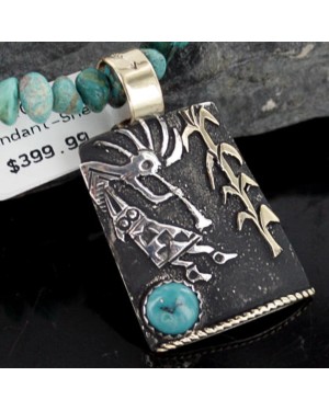 12kt Gold Filled and .925 Sterling Silver Handmade KOKOPELLI Certified Authentic Navajo Turquoise Native American Necklace 370909123287