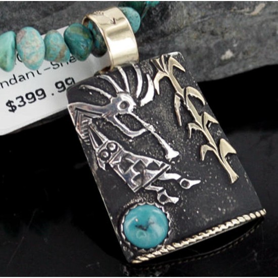 12kt Gold Filled and .925 Sterling Silver Handmade KOKOPELLI Certified Authentic Navajo Turquoise Native American Necklace 370909123287