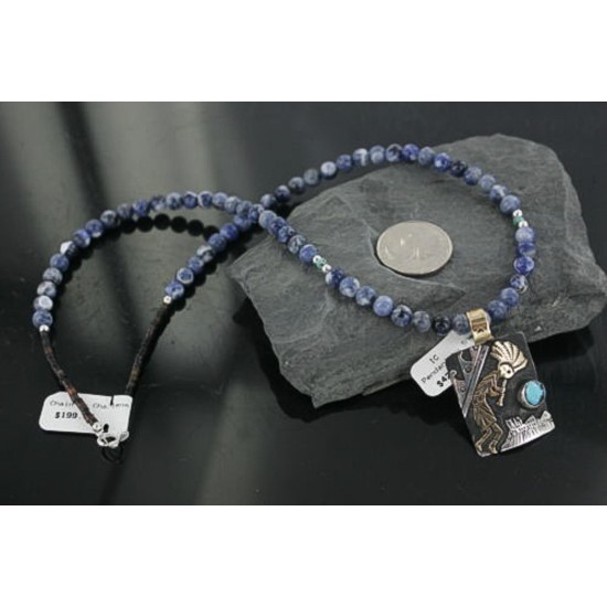 12kt Gold Filled and .925 Sterling Silver Handmade KOKOPELLI Certified Authentic Navajo Turquoise Native American Necklace 370911172688