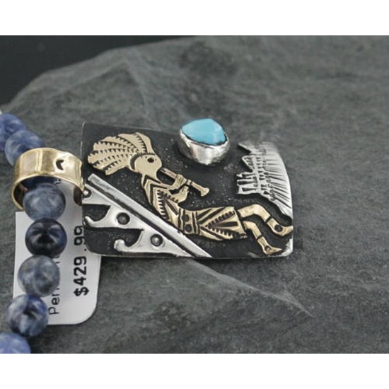 12kt Gold Filled and .925 Sterling Silver Handmade KOKOPELLI Certified Authentic Navajo Turquoise Native American Necklace 370911172688