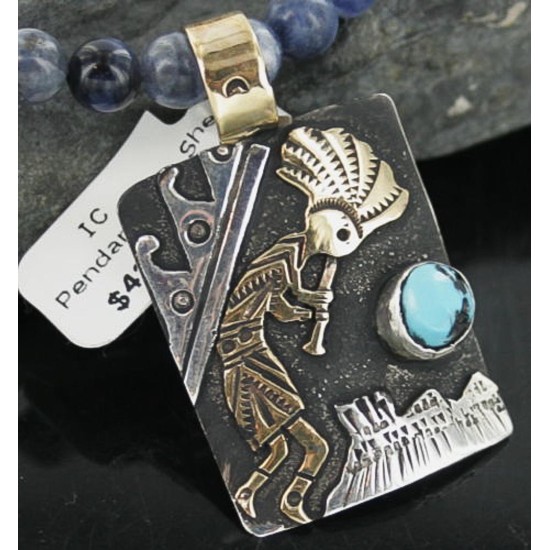 12kt Gold Filled and .925 Sterling Silver Handmade KOKOPELLI Certified Authentic Navajo Turquoise Native American Necklace 370911172688