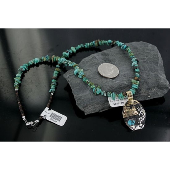 12kt Gold Filled and .925 Sterling Silver Handmade KOKOPELLI Certified Authentic Navajo Turquoise Native American Necklace 370912357154