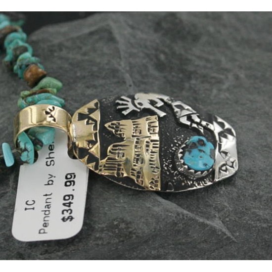 12kt Gold Filled and .925 Sterling Silver Handmade KOKOPELLI Certified Authentic Navajo Turquoise Native American Necklace 370912357154