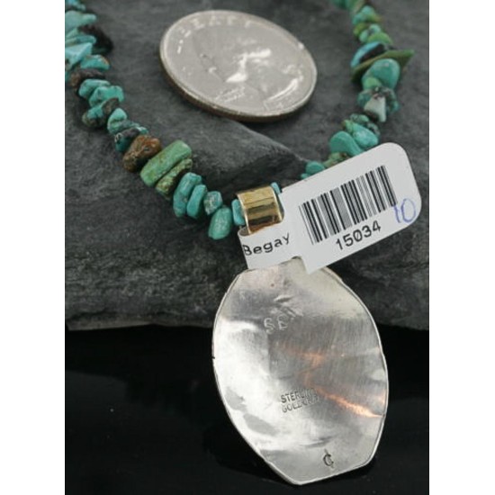 12kt Gold Filled and .925 Sterling Silver Handmade KOKOPELLI Certified Authentic Navajo Turquoise Native American Necklace 370912357154