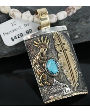 12kt Gold Filled and .925 Sterling Silver Handmade KOKOPELLI Certified Authentic Navajo Turquoise Native American Necklace 370918177619