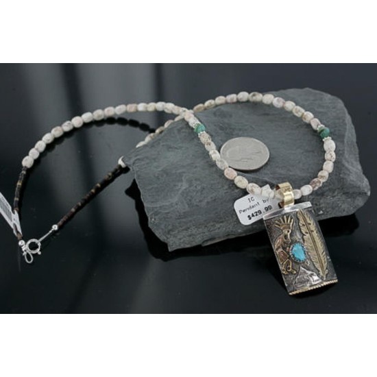 12kt Gold Filled and .925 Sterling Silver Handmade KOKOPELLI Certified Authentic Navajo Turquoise Native American Necklace 370918177619
