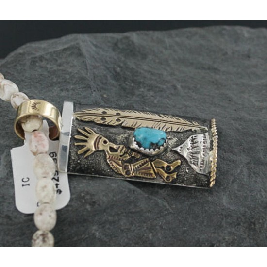12kt Gold Filled and .925 Sterling Silver Handmade KOKOPELLI Certified Authentic Navajo Turquoise Native American Necklace 370918177619