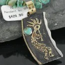 12kt Gold Filled and .925 Sterling Silver Handmade KOKOPELLI Navajo Turquoise Native American Necklace 370919515815